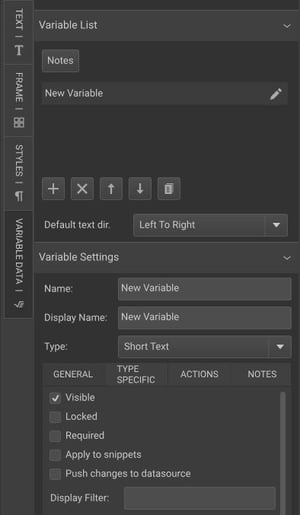 Variable list panel