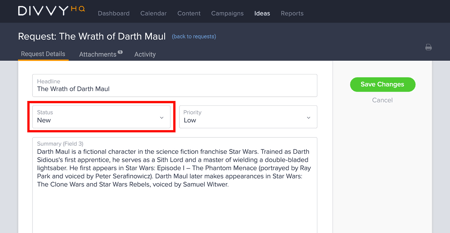 content requests detail view - status