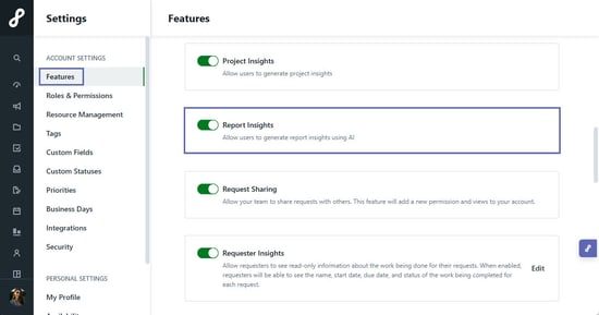 Report Insights toggle