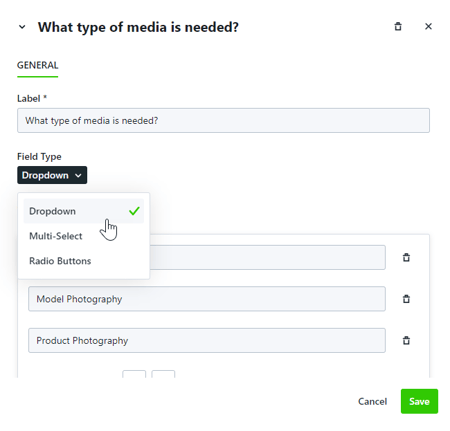 field type dropdown