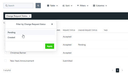 Change Request - Pending filter