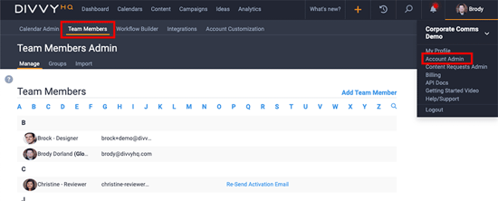 Team members interface