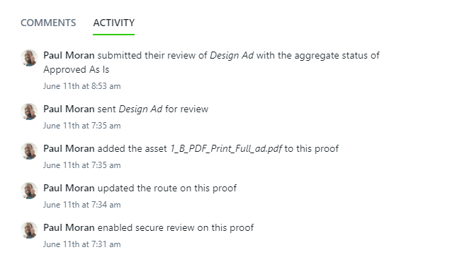 Activity panel