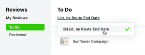 sort by Route End Date option