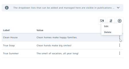 Editing and Deleting Dropdowns
