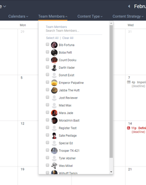 Team Members filter