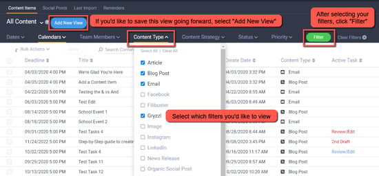 Saved views options