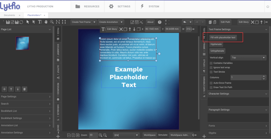 Adding static text frames in CHILI BackOffice