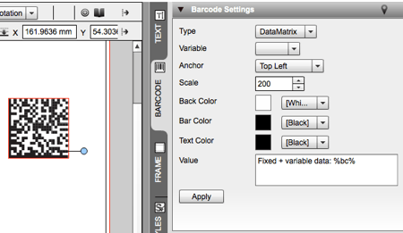 Barcodes settings