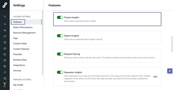 Project Insights toggle