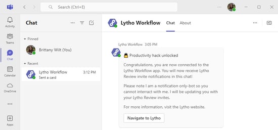 Lytho reviews notification in Teams