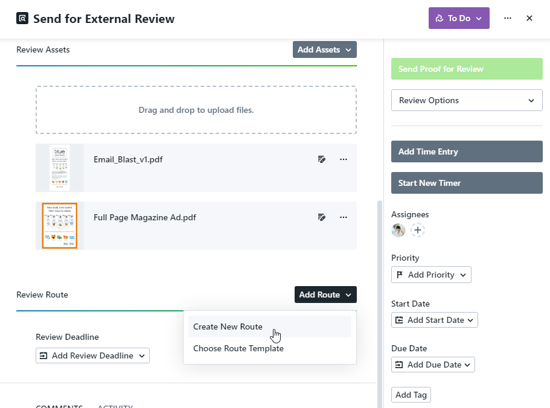 Create New Route option