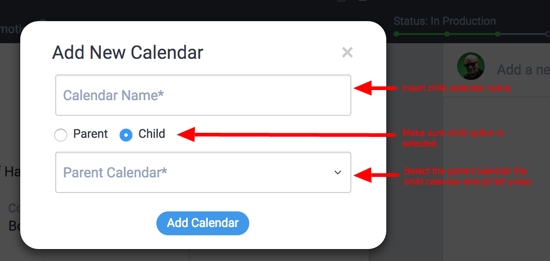 Product screenshot of adding a new calendar