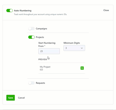Auto-numbering settings