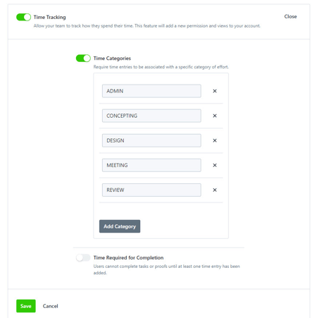 Time Categories toggle
