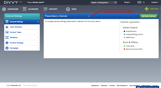 Select calendar to customize