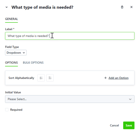 Dropdown Multi Select Radio Button Fields