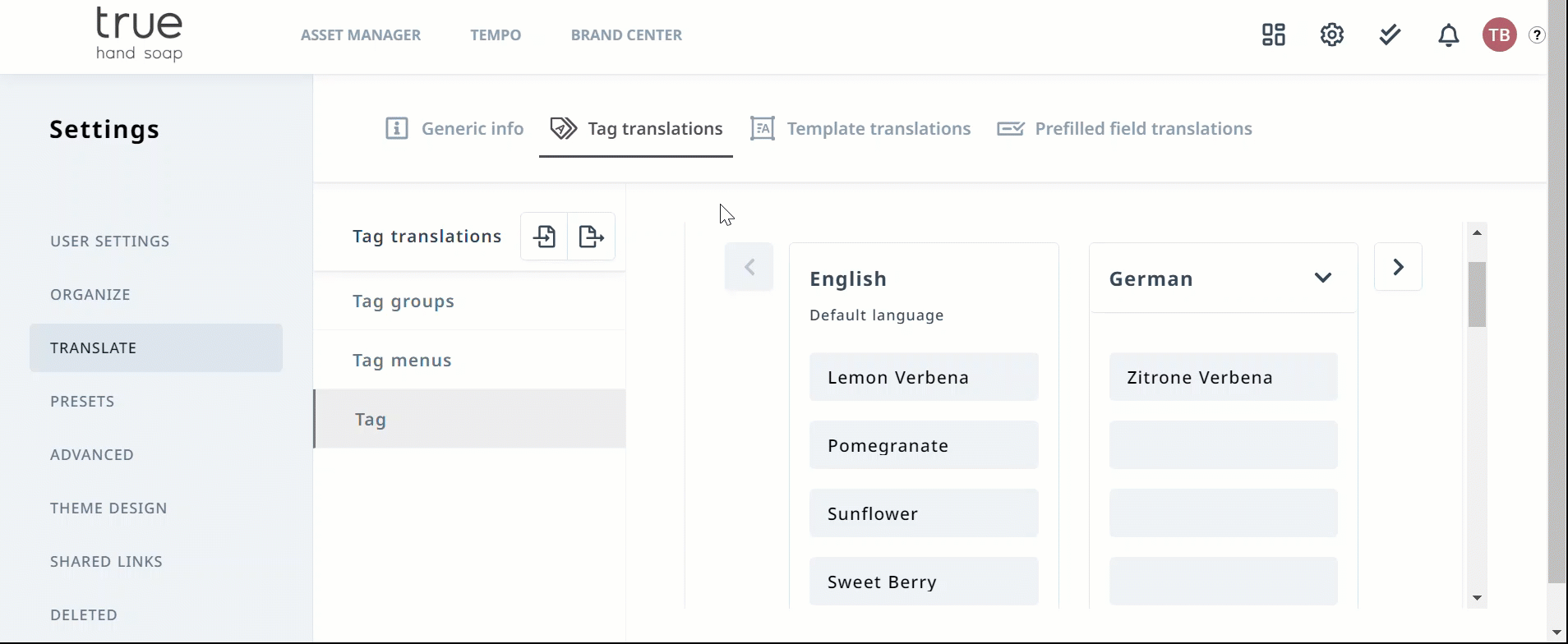 Exporting translation