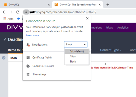 Browser notification pop up