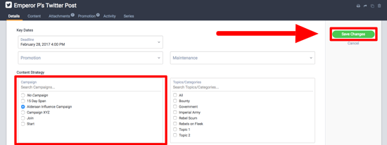 Specify a campaign for an existing content item