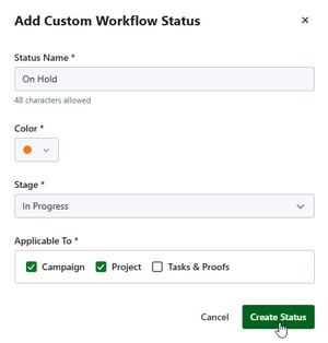 Create Status button