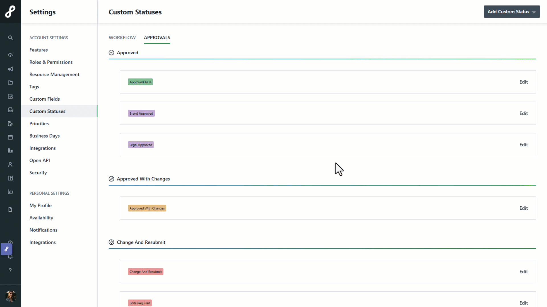 Reordering statuses