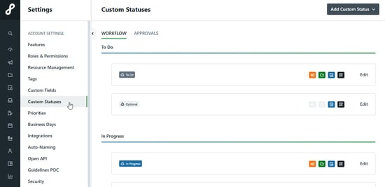 Custom Statuses panel