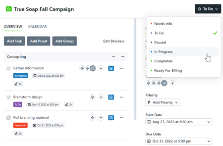 Project status dropdown