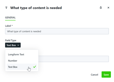 Field type dropdown