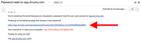 Password reset email