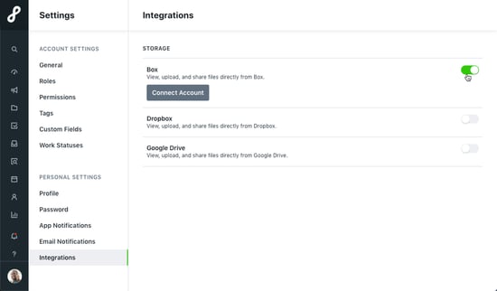 Integrations toggles