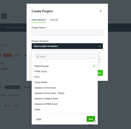 selecting project template