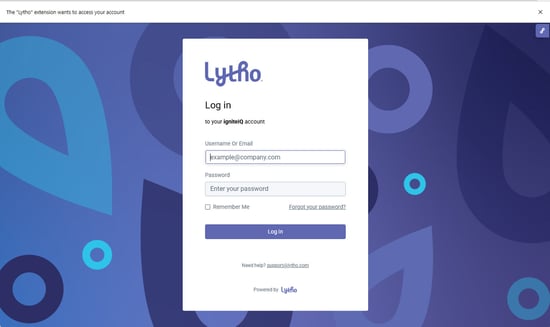 Lytho login screen