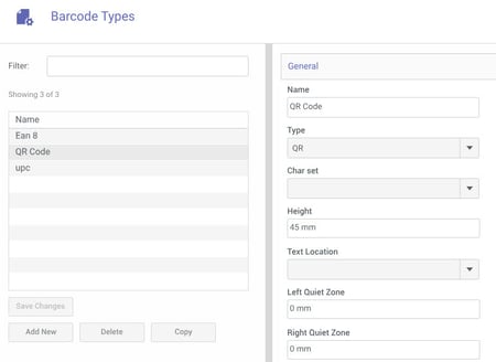 Barcode Types list