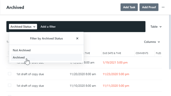 Custom views archived filter