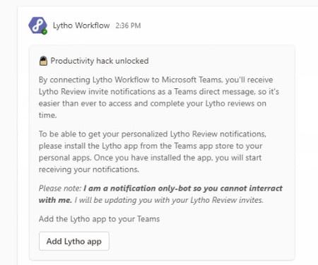 Lytho welcome message