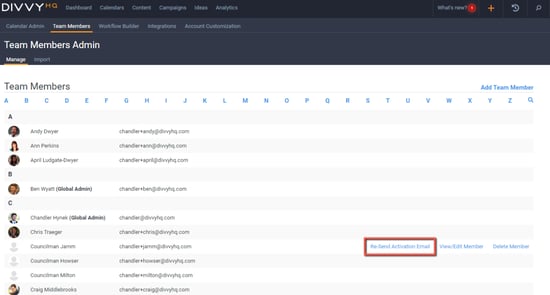 Re-Send Activation Email button