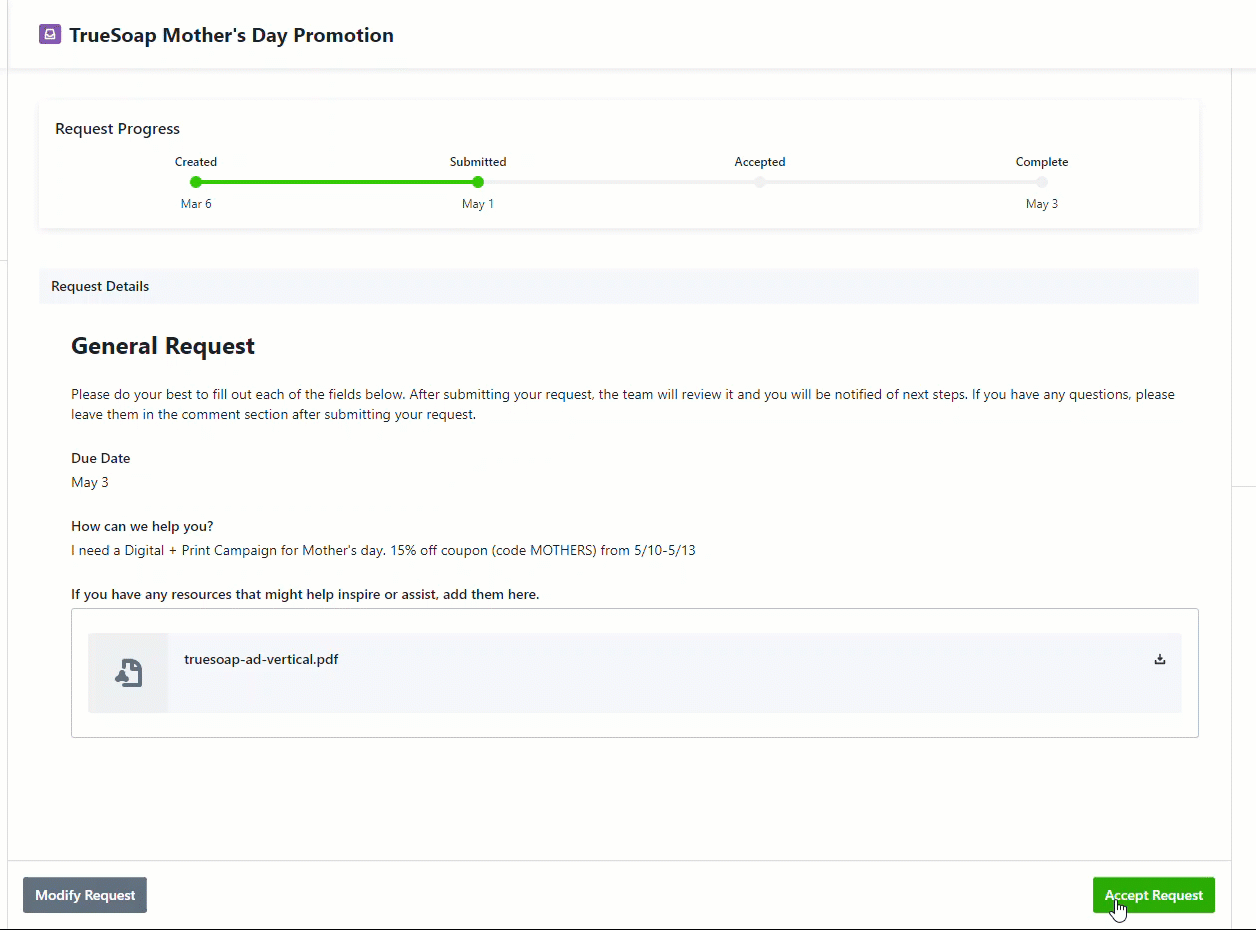 Accepting a Request - single deliverable