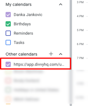 Divvy calendar in Google Calendar