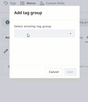 Adding tag group to menu