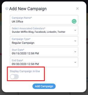 Display campaign in-line toggle