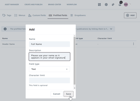 Adding Prefilled fields