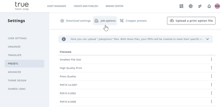Job options tab