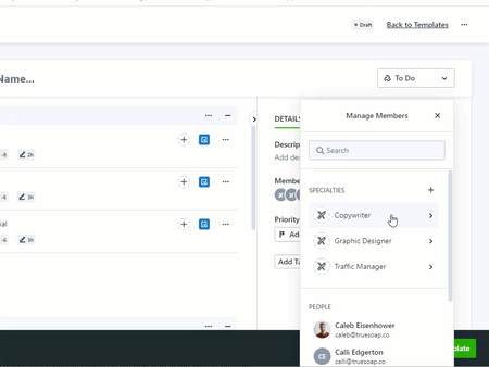 Configuring Specialties in Project Templates