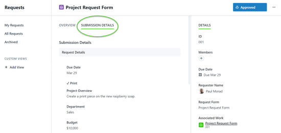 Submission details tab