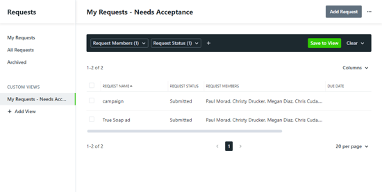 Filtering request custom views