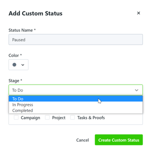 Adding custom status stage