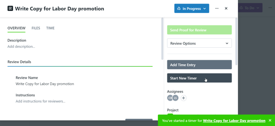 Start new timer button