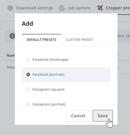  DEFAULT PRESETS tab 