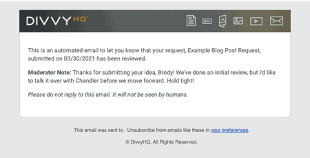 content request status update email notification example